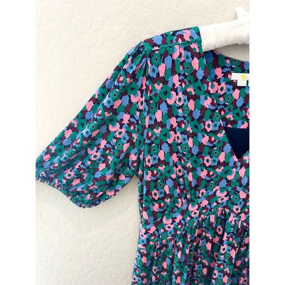 BODEN | Floral Midi Dress Puff Sleeve Knit V-Neck Cutout |  Size 8P - Picture 3 of 8